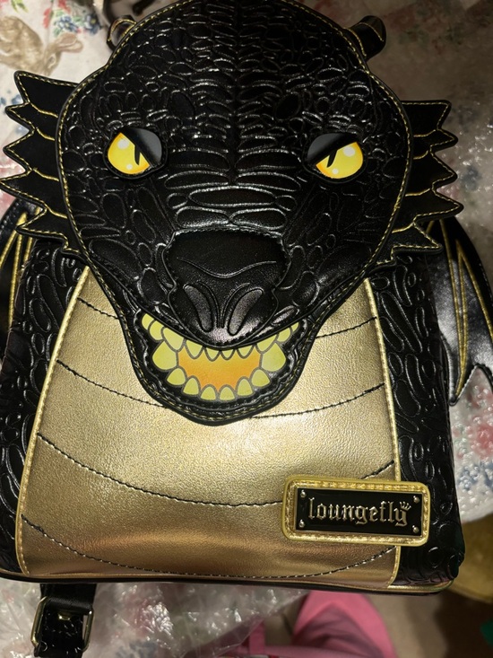Loungefly Black and Yellow Dragon Mini Backpack
